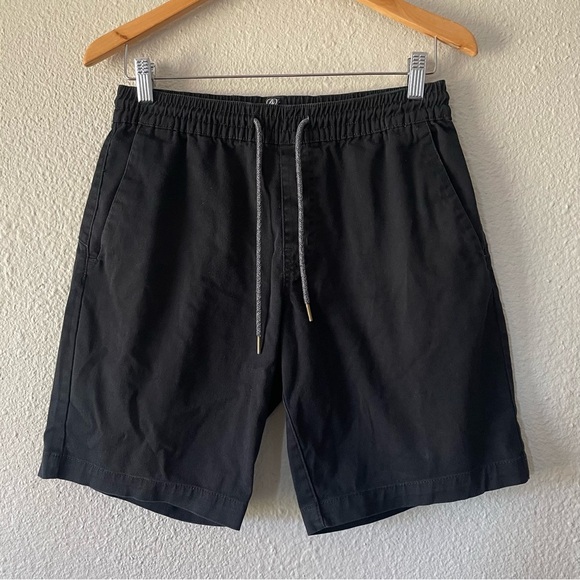 Volcom Frickin Elastic Waist Shorts Mens S Black Chino Drawstring Pockets Skater - Picture 1 of 12